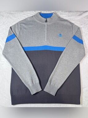 AT&T Employee Uniform XL Quarter Zip Sweater Gray Blue Colorblock Logo